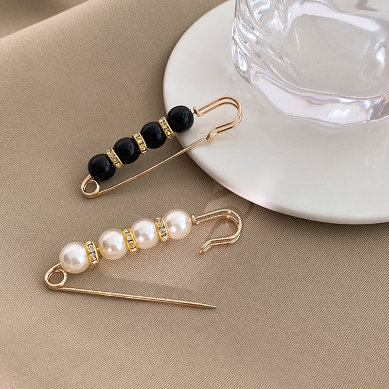 Fancy Rhinestones Pearls Safety Pin Brooch